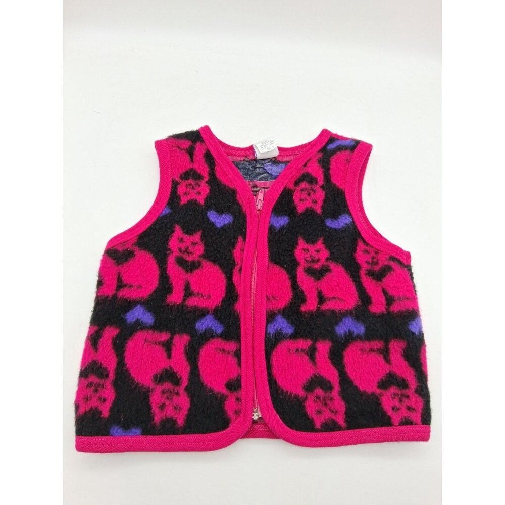 Vtg Fleece Vest Child Size 4 Full Zip Kitty Cats Hearts Beyond Blue USA Made